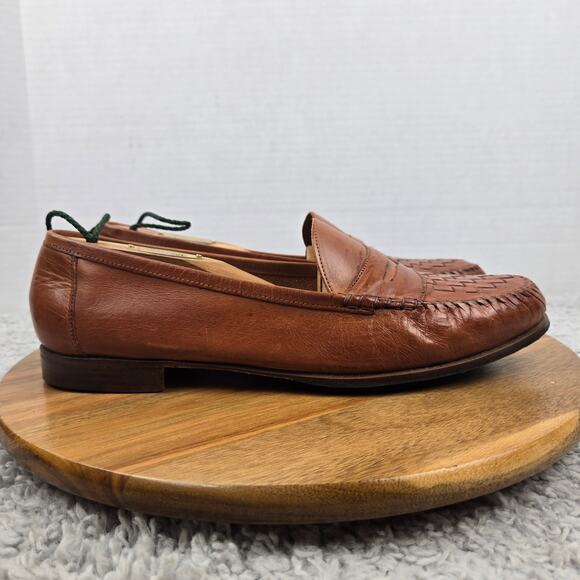 Allen Edmonds Mens 9.5D Barbados Brown Leather Woven Casual Daily Penny Loafer - Picture 3 of 13